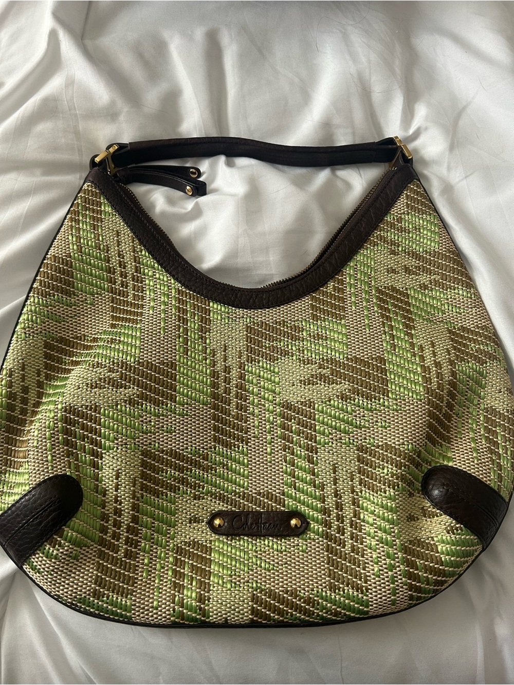 Cole Haan Green & Brown Woven Shoulder Hobo